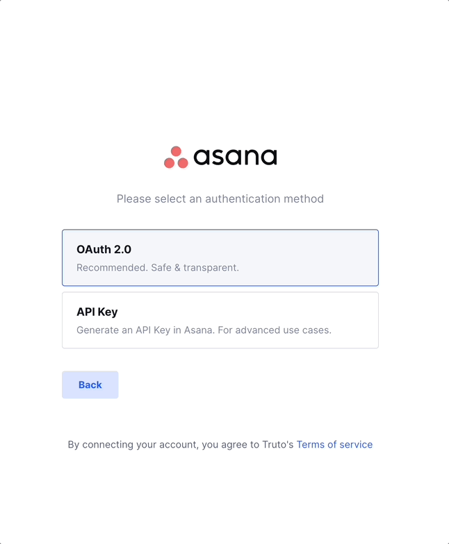 RapidForm interface for an Asana integration